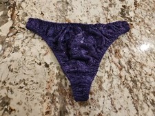 True Vintage Victoria's Secret 1997 Full Lace Purple Shimmer Thong Panty
