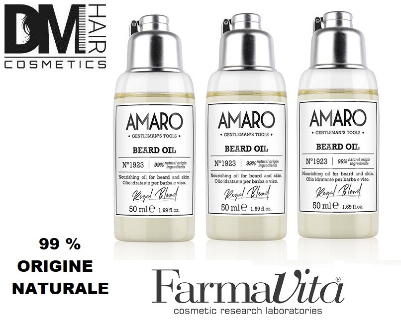 Kit 3 Pezzi Olio Barba Amaro Farmavita 50ml - 99% Naturale Idratante