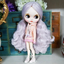 Blythe cute doll Dudu mouth silvery white Long hair from Factory Joint Body 12"