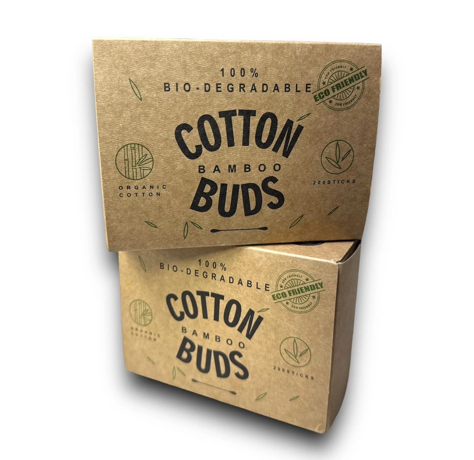 Brotes de algodón Qtips de bambú con palos de madera QTips para hisopos de orejas 2 cajas 400 unidades Foto 2 de 4