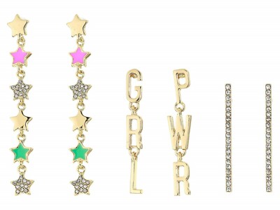 BCBGeneration GRL PWR 3-Pair Goldtone & Crystal Linear Earrings NEW