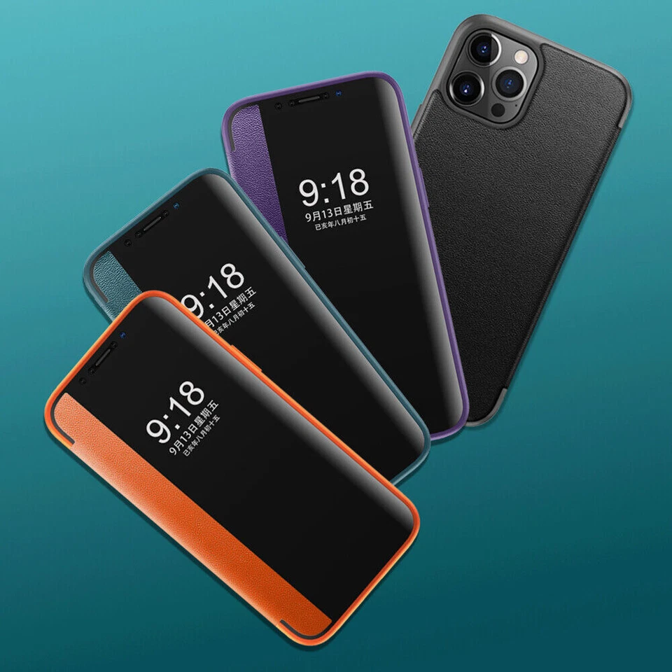 Para iPhone 14 15 Pro Max 13 12 11 XR 7 8+ PU Cuero Abatible Ventana Vista Estuche Cubierta Foto 2 de 4