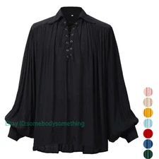 Wmen's Renaissance Medieval Shirt Poet Pirate Colonial Cotton Linen Shirt