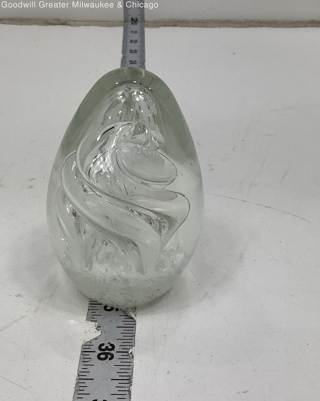 Sitco Importing Egg Shaped Clear & White Glass Paperweight