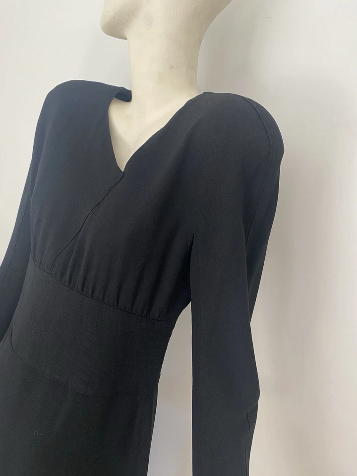 Vestido Vintage Sonia Rykiel Negro Años 80 LBD Diseñador Francia Manga Larga Crepé Foto 4 de 4
