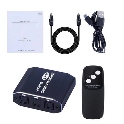 3 in 1out  Aluminum Spdif Toslink Optical Digital Audio Splitter Switch Hub b