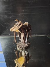 Miniature Western Saddle Figurine Resin Cowboy Horse Tack Decor on Stand Rope 9"