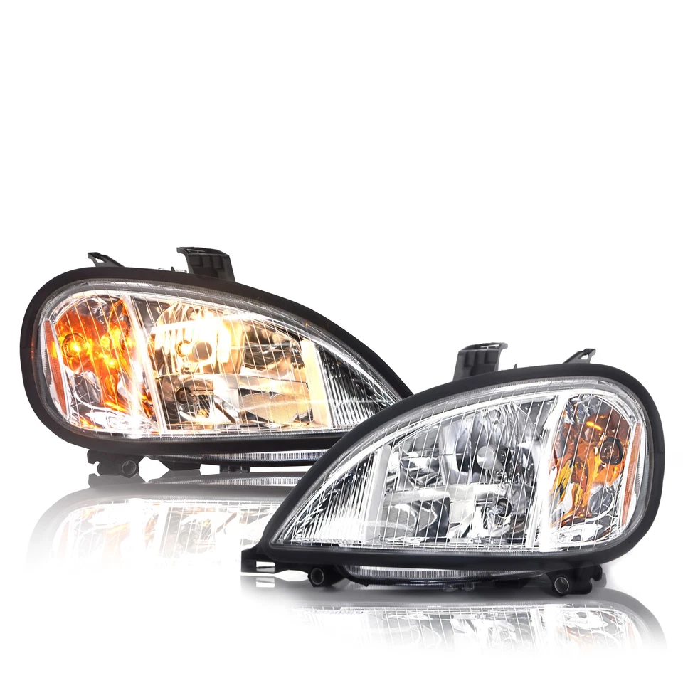 Freightliner Columbia PAIR Headlight w/ Chrome Bezels 2001-2017 Set w/ All Bulbs Foto 2 de 4