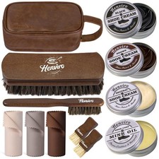 Leather Shoe Shine Kit - 12 PC Shoe Polish Kit, Leather Boot Care, Shoe Care ...