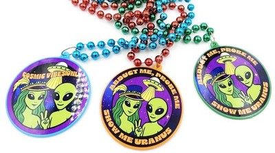 Alien Abduct Me Probe Me Show Me Uranus Mardi Gas Bead Necklace Three (3) Pack