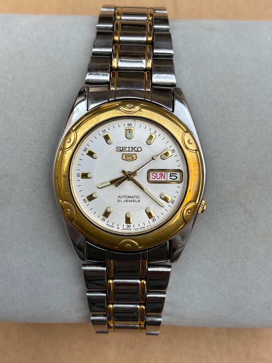 Seiko 5 7S26-6030 Two-Tone Day&Date Automatic 21 Jewels Japan