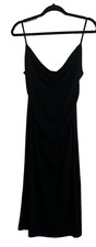 Y2K ABS Allen Schwartz Coctail Dress Women?s M Black Spaghetti Strap Ruched