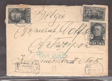 1947 Poland Reg cover WALBRZYCH tp Belgium + censormark
