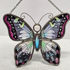 Stained Glass Butterfly Suncatcher Boho Garden Window Art by AMIA blue purple