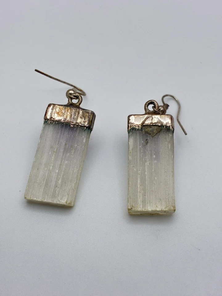 Selenita?Amatista? Pendientes colgantes de plata hechos a mano gancho de alambre de cristal Foto 4 de 4