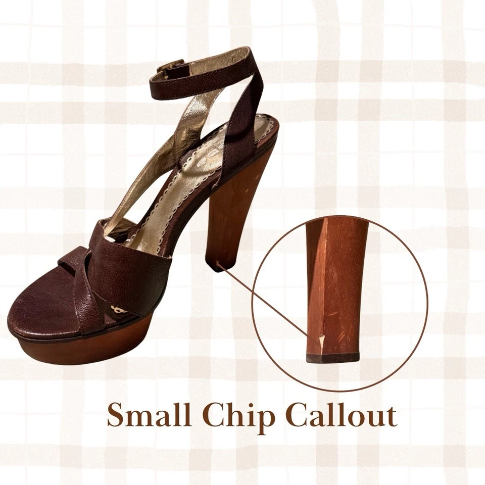 Tacón de plataforma de madera Bebe de cuero marrón para mujer con correa para el tobillo talla 8 Foto 3 de 4