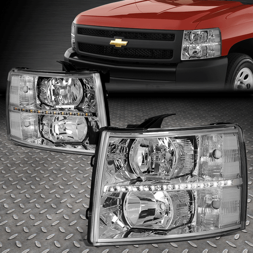 [LED DRL] For 07-14 Chevy Silverado 1500 2500 3500 HD Headlights Chrome/Clear - Foto 1 di 9