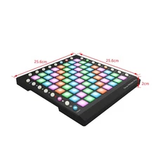 Portable USB MIDI Drum Pad Controller 64 RGB Backlit Pads 24 Buttons Black EMLY