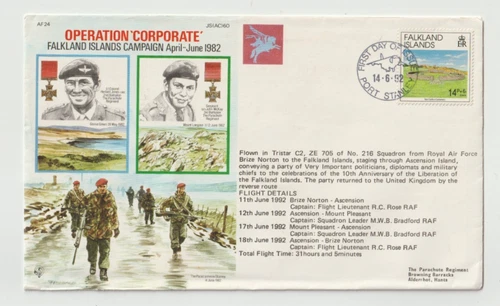 14/6/1992 Falkland Islands Flown Cover - Operation 'Corporate' April - June 1982