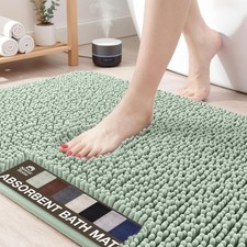 Plush Bathroom Rugs Thick Chenille Quick Dry Microfiber Mat Green 36x24 Inch