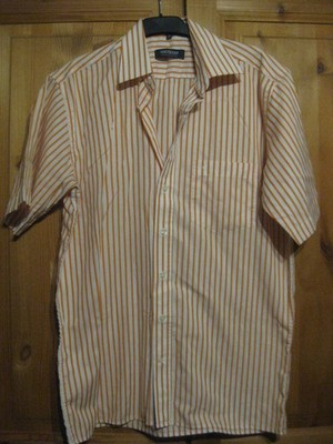Silk embroidery men's shirt size 40 15 worn 3/4/striped 100% cotton