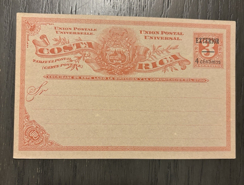 Costa Rica Stamp 1890s Postal Stationery Card 3c 4c overprint Postcard Unused