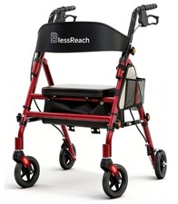 Walker - BlessReach WB-2212 Folding Rollator with Seat and Padded Backrest