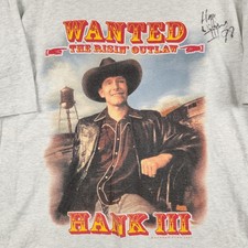 Vintage Hank Williams III Shirt Mens XL Gray Wanted Rising Outlaw Signed Country