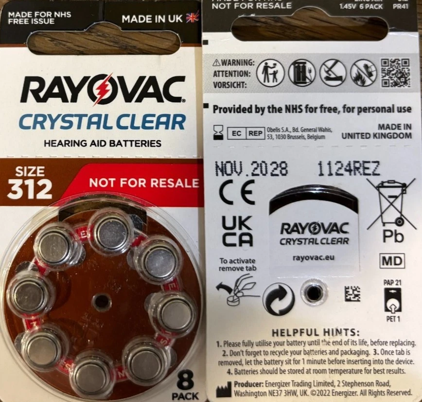 Rayovac 312 crystal clear hearing aid batteries