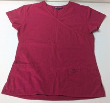 Green Town Uniform Scrub Top Women's S burgundy V Neck Short Sleeve