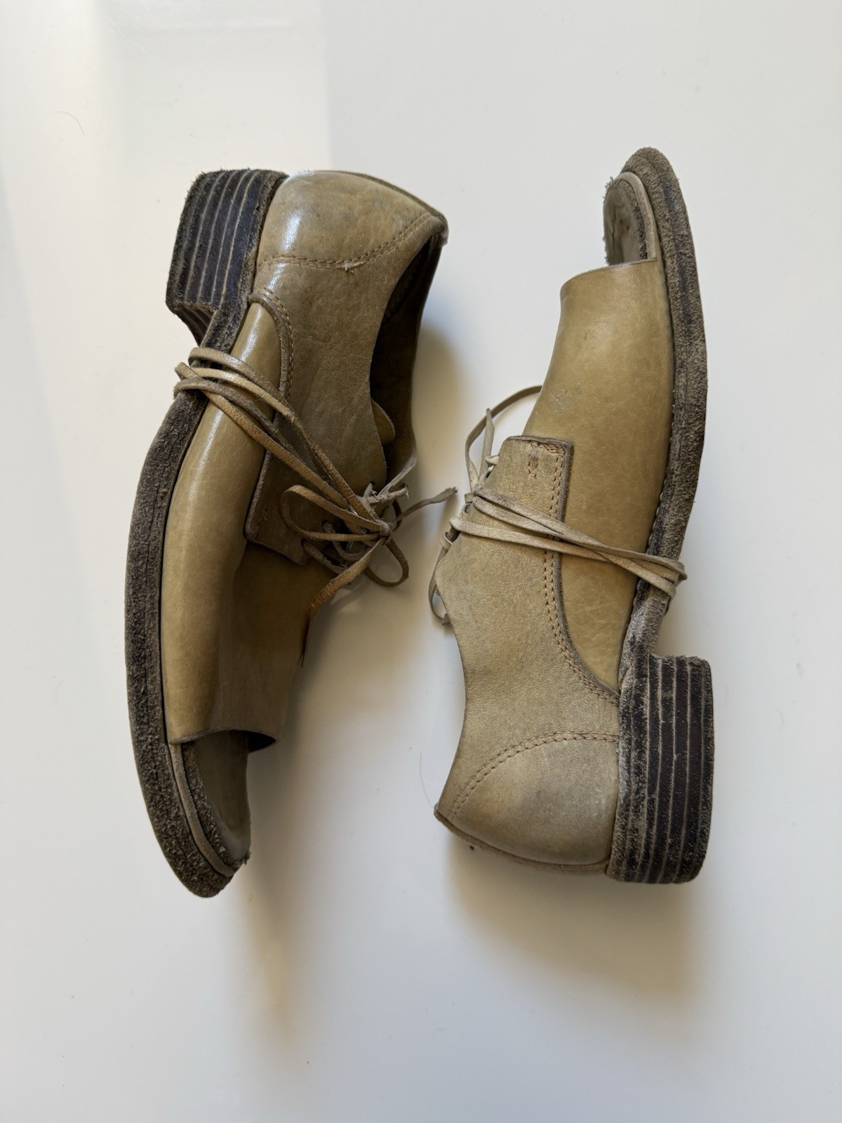 Guidi Open Toe Oxford Lace Ups IT36 Rare Tan/Beige Leather image 2