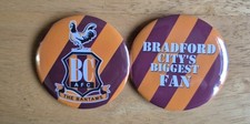Set Of 2 Bradford City Button Badges. 2.2 Inch Unique Metal Design.  Brand New