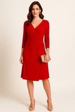 NY Collection flattering women’s red faux v-neck wrap dress w/3/4 sleeves. SizeL