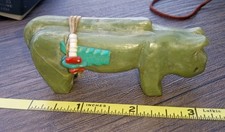  Vintage Zuni Fetish Green Stone Bear (big) Red Coral, Turquoise,Tailsman 