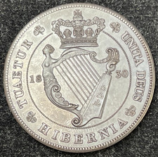 1830 Ireland Fantasy Pewter Crown Coin Excellent Condition High Value