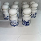 Mid Century Milk Glass Blue & White Apothecary Jar Made In Belgium Vtg