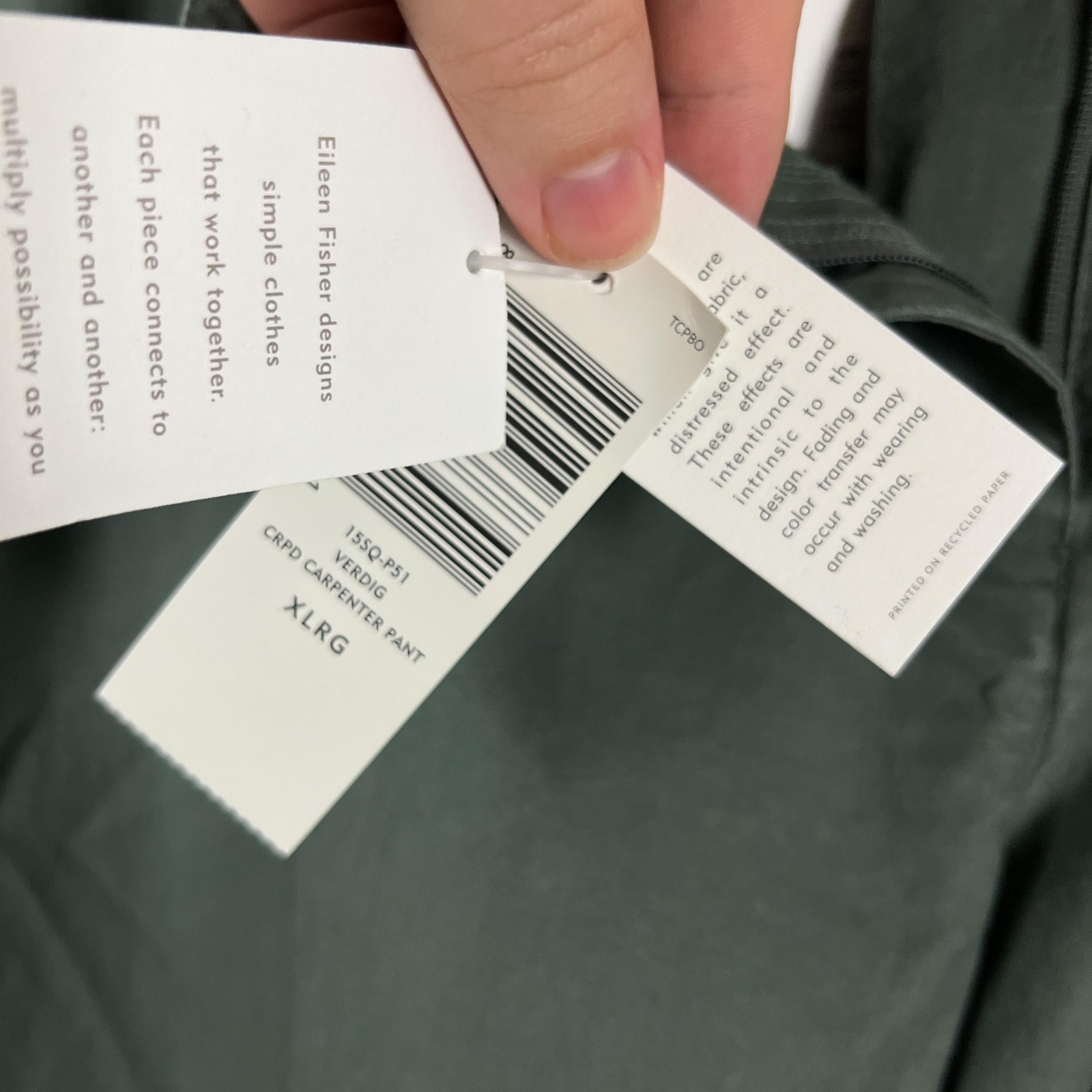 Eileen Fisher Pants Womens XL Green Sailcloth Cropped Carpenter Utility