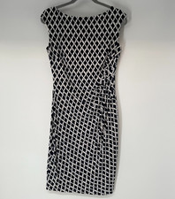 Lauren Ralph Lauren Dress Women 8 White Navy Cap Sleeves Ruched Lined Midi Chic