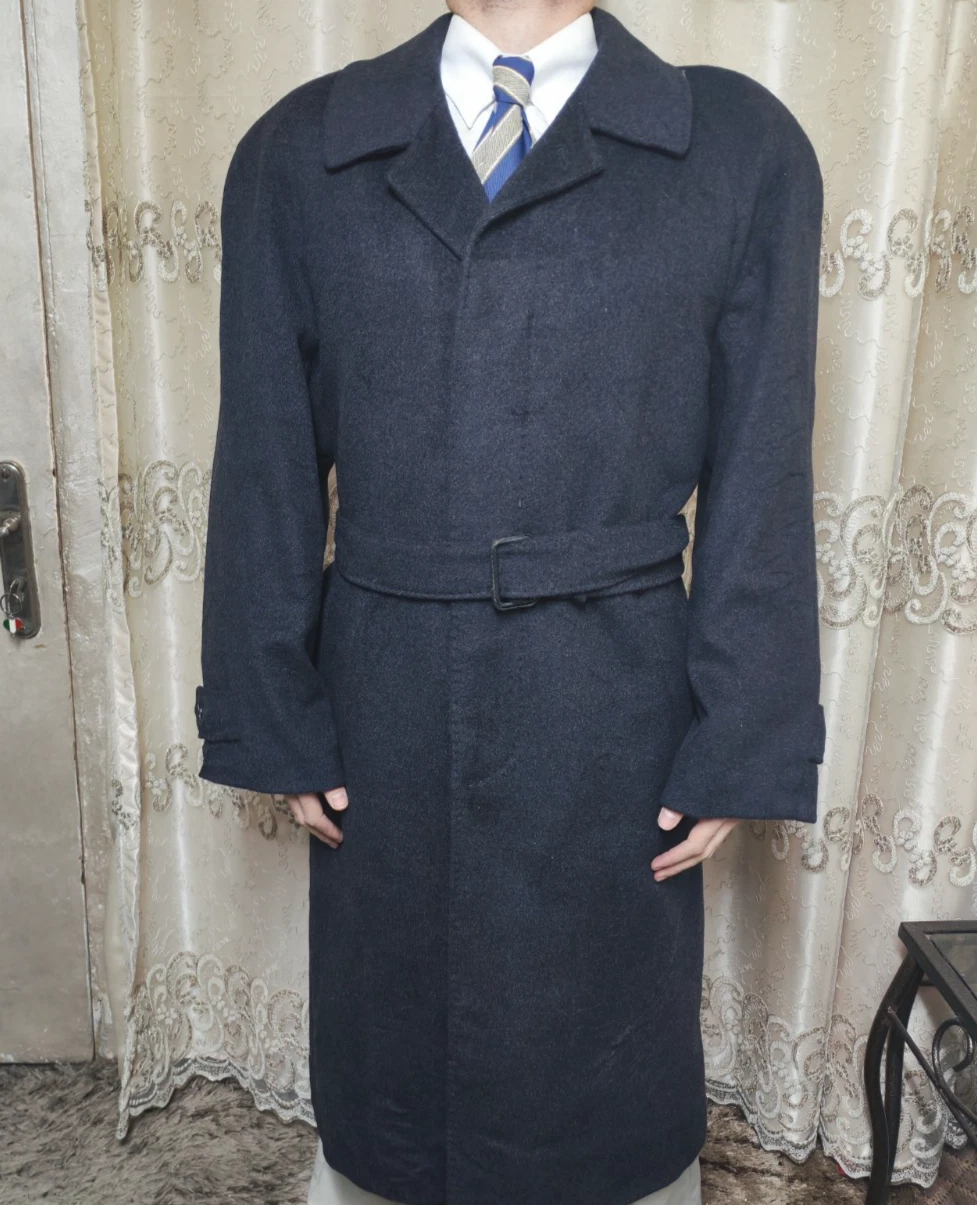 Vintage Extrafine Merino Wool Cashmere charcoal belted raglan over coat 46R