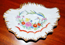 Vintage Old Paris Style Gold And Hand Painted Enameled Flowers Shell Oval Dish 4