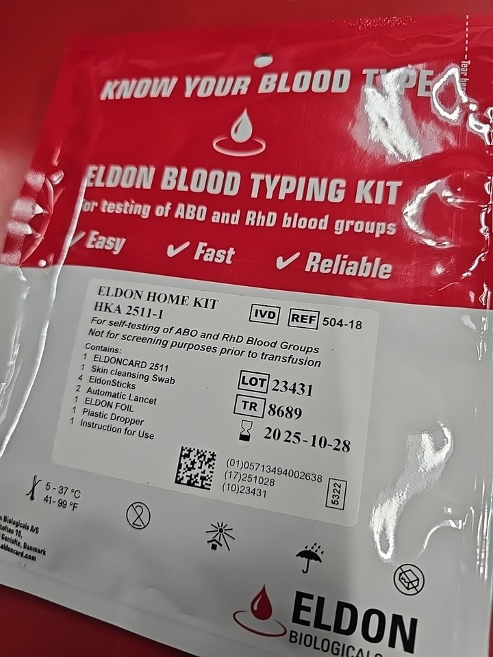 Blutgruppe Schnelltest Eldon Home Kit Hka 2511 1 Eldon Blood Typing Kit HKA 2511-1 Self Testing Home Kit 2025-10-28 | eBay