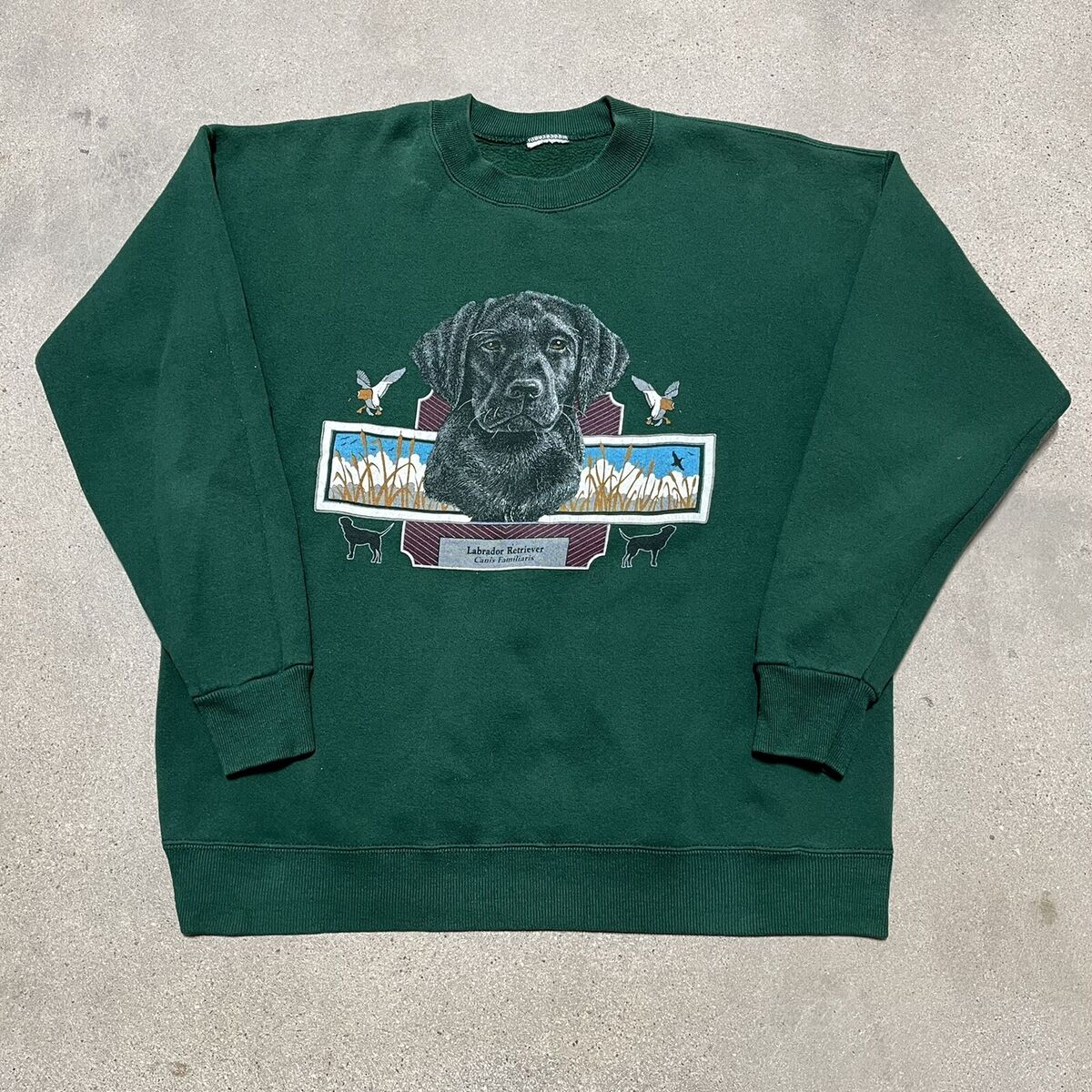 Vintage 90s Labrador Retriever Green Duck Hunting Lee Sweatshirt