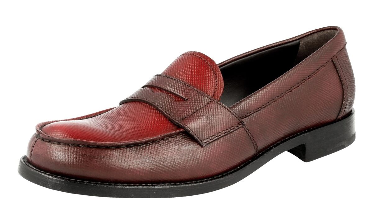 PRADA Saffiano Penny Loafer Dress Shoes 1D055F Burgundy Red PRADA Saffiano Penny Loafer Dress Shoes 1D055F Burgundy Red