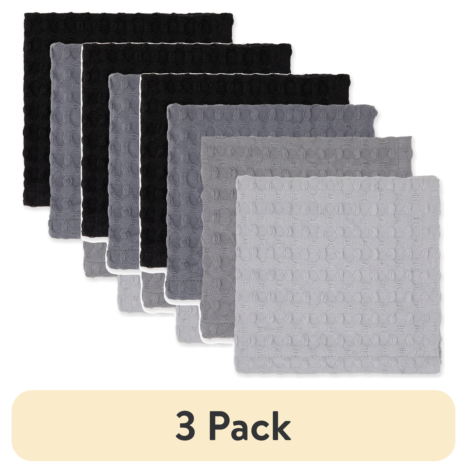 3-Pack Mainstays 100% Cotton Waffle Weave Dishcloths 12x12 Inch 4-Piece Set