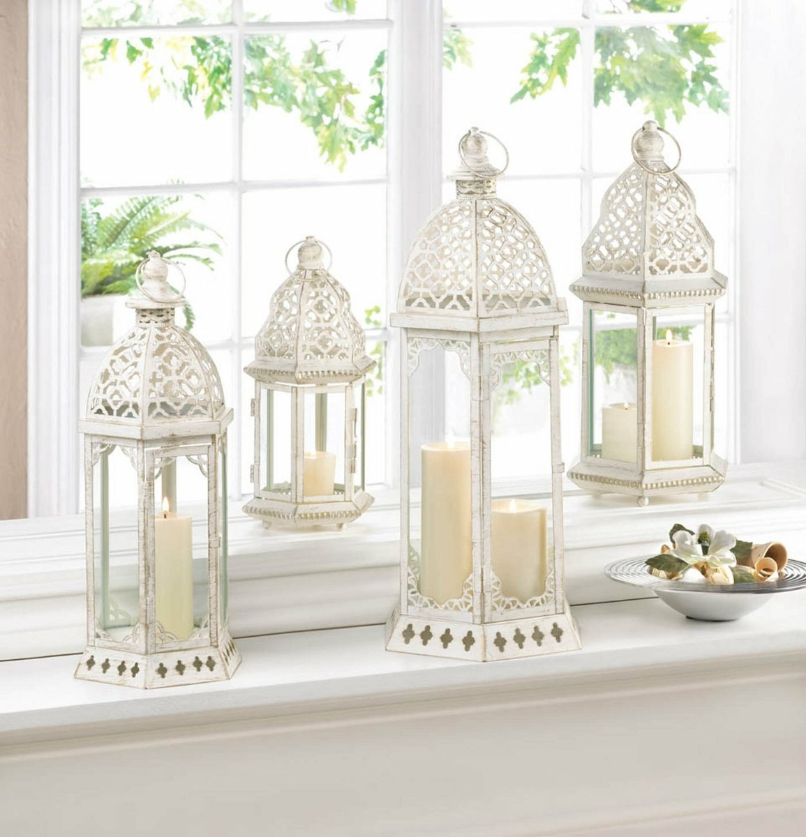 Gallery of Light Graceful Distressed Small White Lantern for sale
