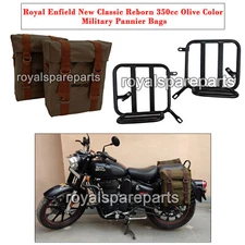 For Royal Enfield Classic Reborn 350 "MILITARY PANNIER OLIVE BAGS WITH FITTING"