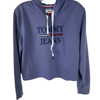 Tommy Jeans Hilfiger Cropped Hoodie Sweatshirt Size Medium Blue