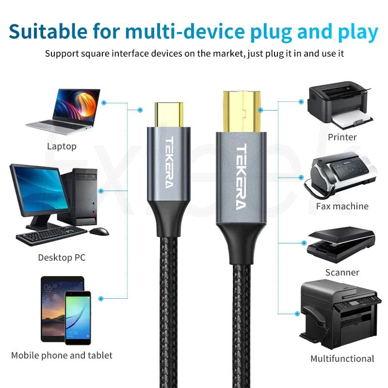 Type C to B Midi Interface Cord for Printer Phone USB C to USB 2.0 B Midi Cable - image 4 of 4