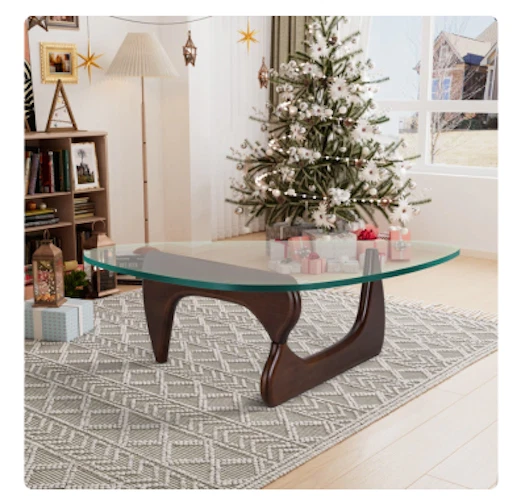 Herman Miller Noguchi Coffee Table Replica Glass Top Dark Walnut Solid Wood