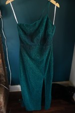 Lulus Stole the Spotlight Teal Sparkly One-Shoulder Midi Dress Size L
